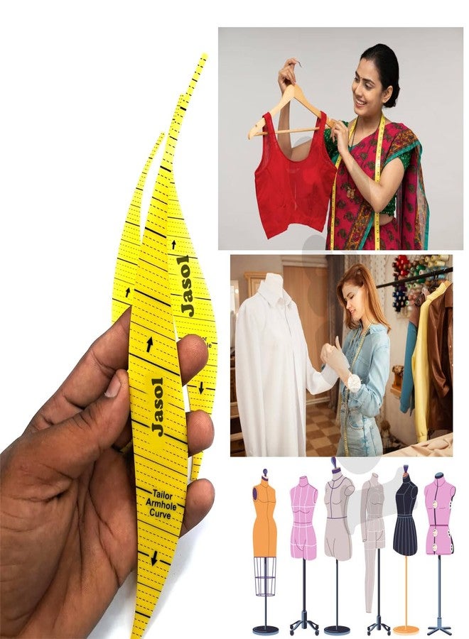 Jasol Sewing French Curve Scale and Sleeve Ruler Set | 2-Piece Transparent & Yellow Sewing Pattern Template | Tailoring Tools for Fashion Design & Sleeve Cutting - Image 2